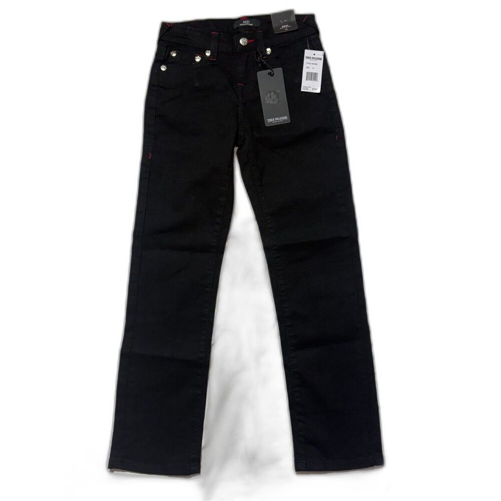 True Religion Girls Ricky Relaxed Straight Jeans Size 10 Black Red NWT $79